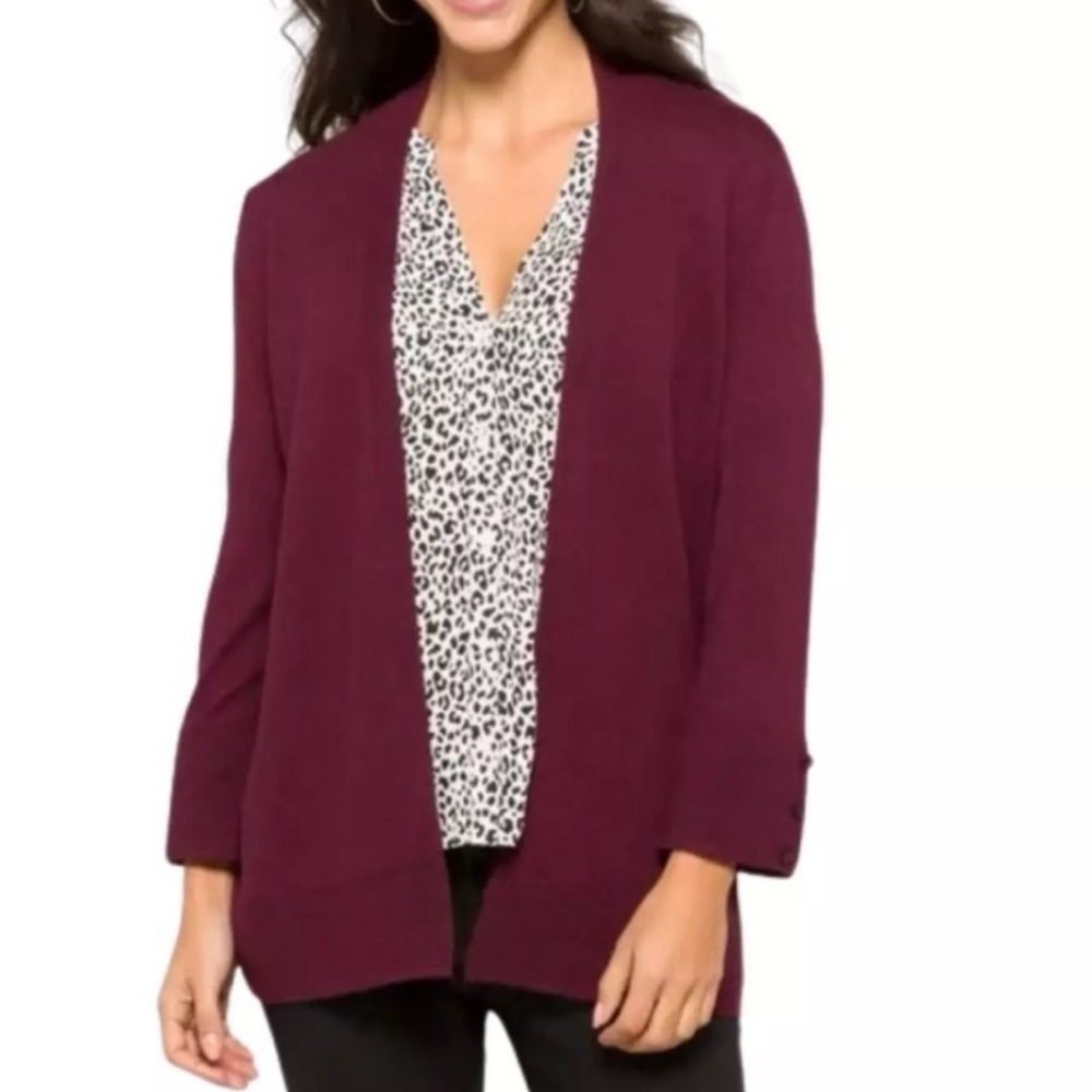 NWT Evolution By Cyrus Open Front Cardigan Women Small Maroon Lightweight Layer